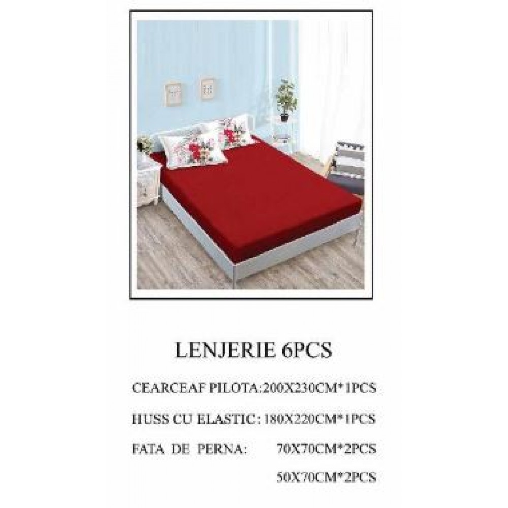 Lenjerie de pat Bumbac Finet 6 piese cu elastic LT-02