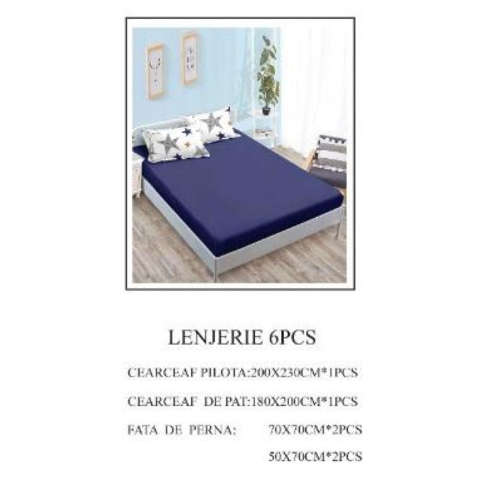 Lenjerie de pat Bumbac Finet 6 piese cu elastic LT-03