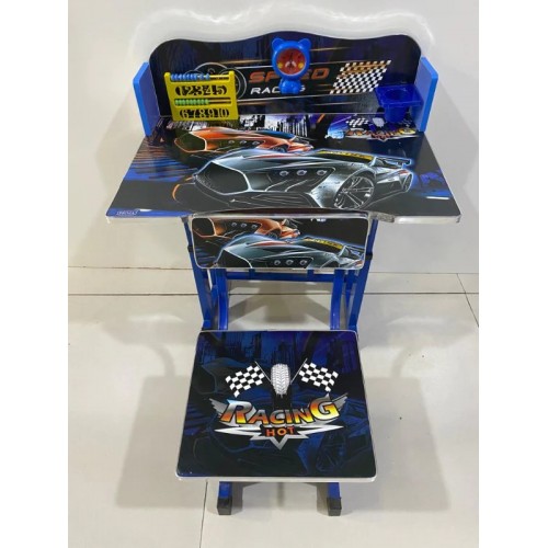 Birou cu scaun pentru copii, Albastru, M21, reglabil, cu numaratoare si ceas, Racing