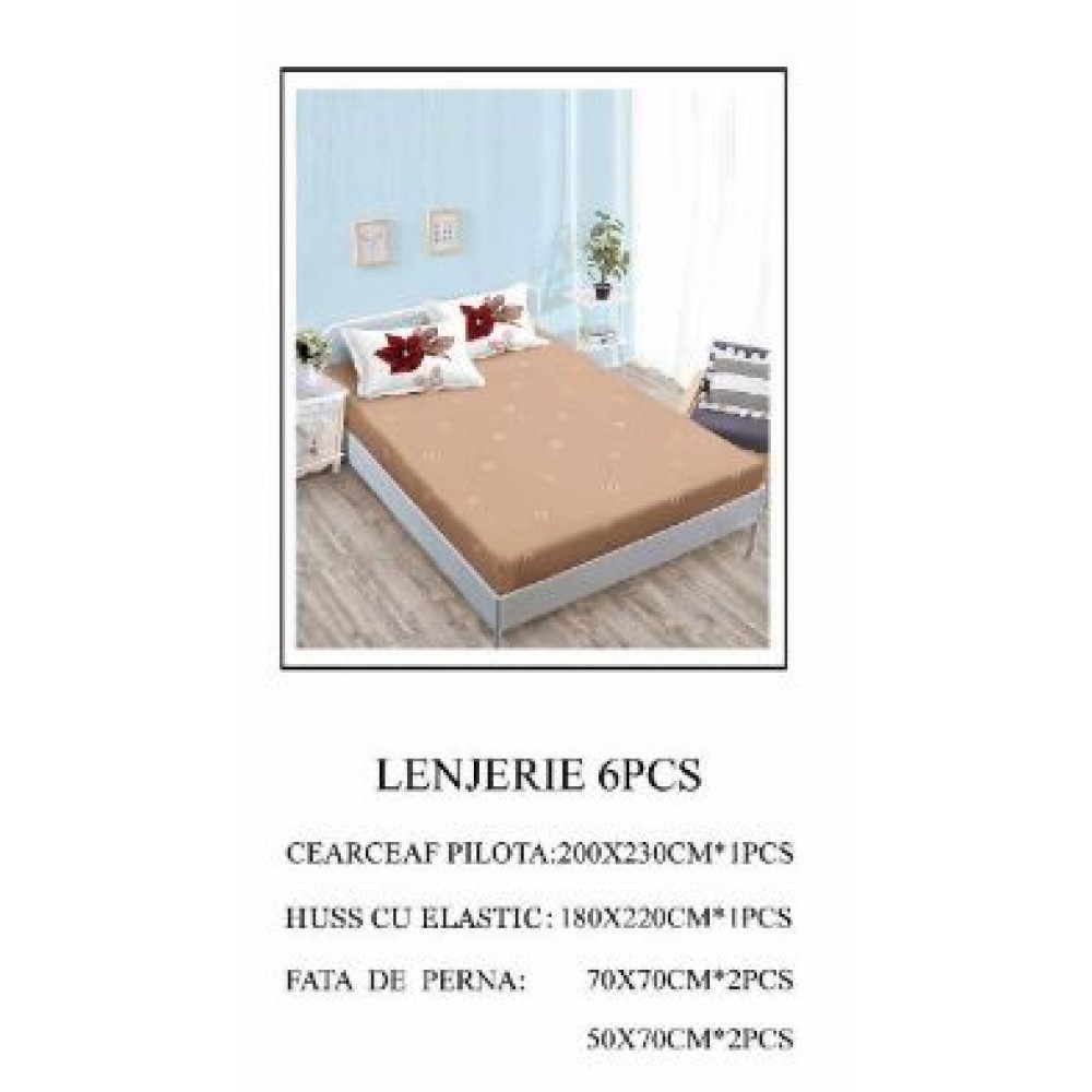 Lenjerie de pat Bumbac Finet 6 piese cu elastic LT-06