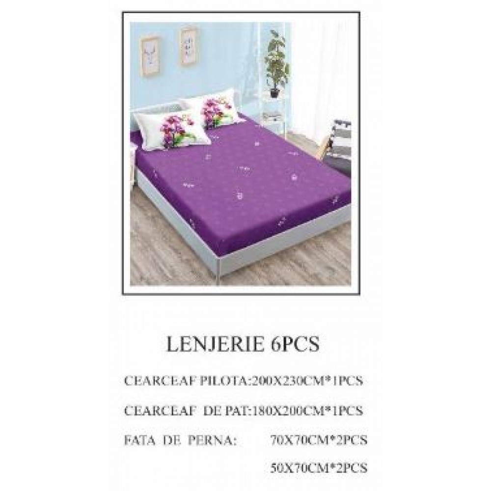 Lenjerie de pat Bumbac Finet 6 piese cu elastic LT-07