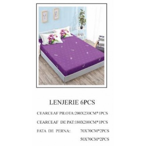 Lenjerie de pat Bumbac Finet 6 piese cu elastic LT-07