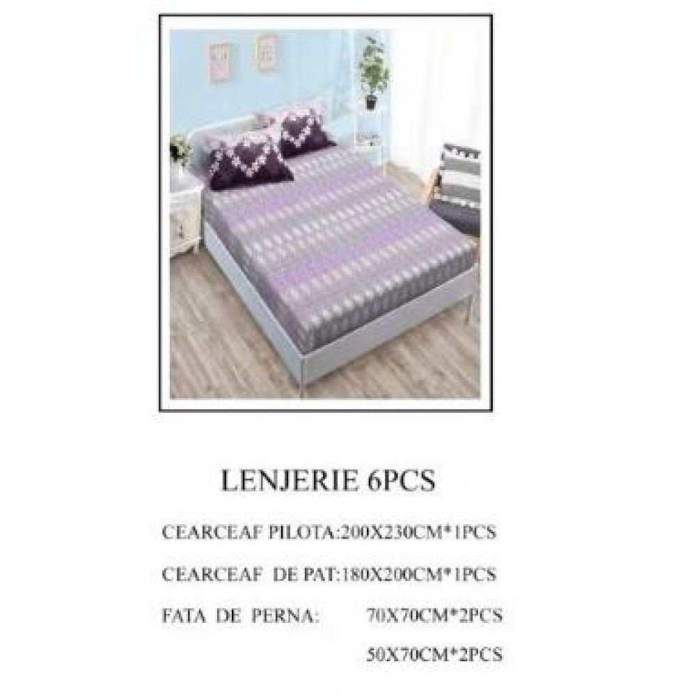 Lenjerie de pat Bumbac Finet 6 piese cu elastic LT-09