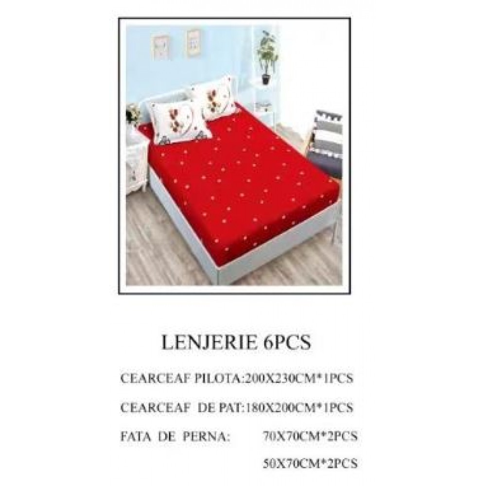 Lenjerie de pat Bumbac Finet 6 piese cu elastic LT-12