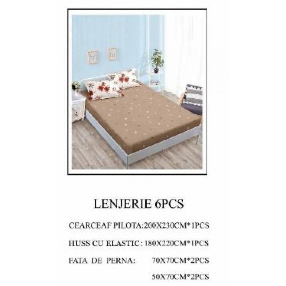 Lenjerie de pat Bumbac Finet 6 piese cu elastic LT-13