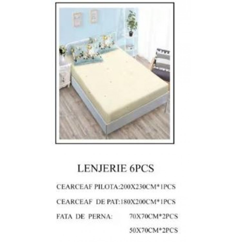 Lenjerie de pat Bumbac Finet 6 piese cu elastic LT-14