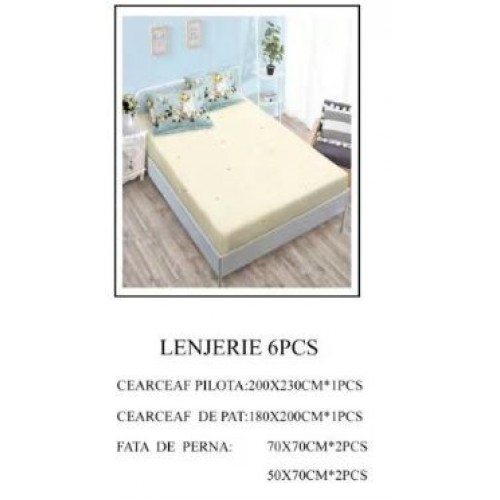 Lenjerie de pat Bumbac Finet 6 piese cu elastic LT-14