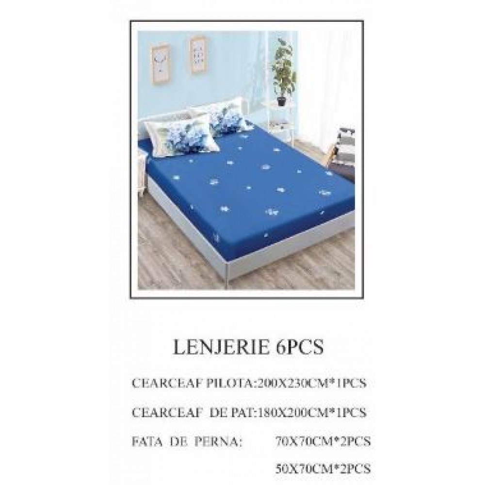 Lenjerie de pat Bumbac Finet 6 piese cu elastic LT-15