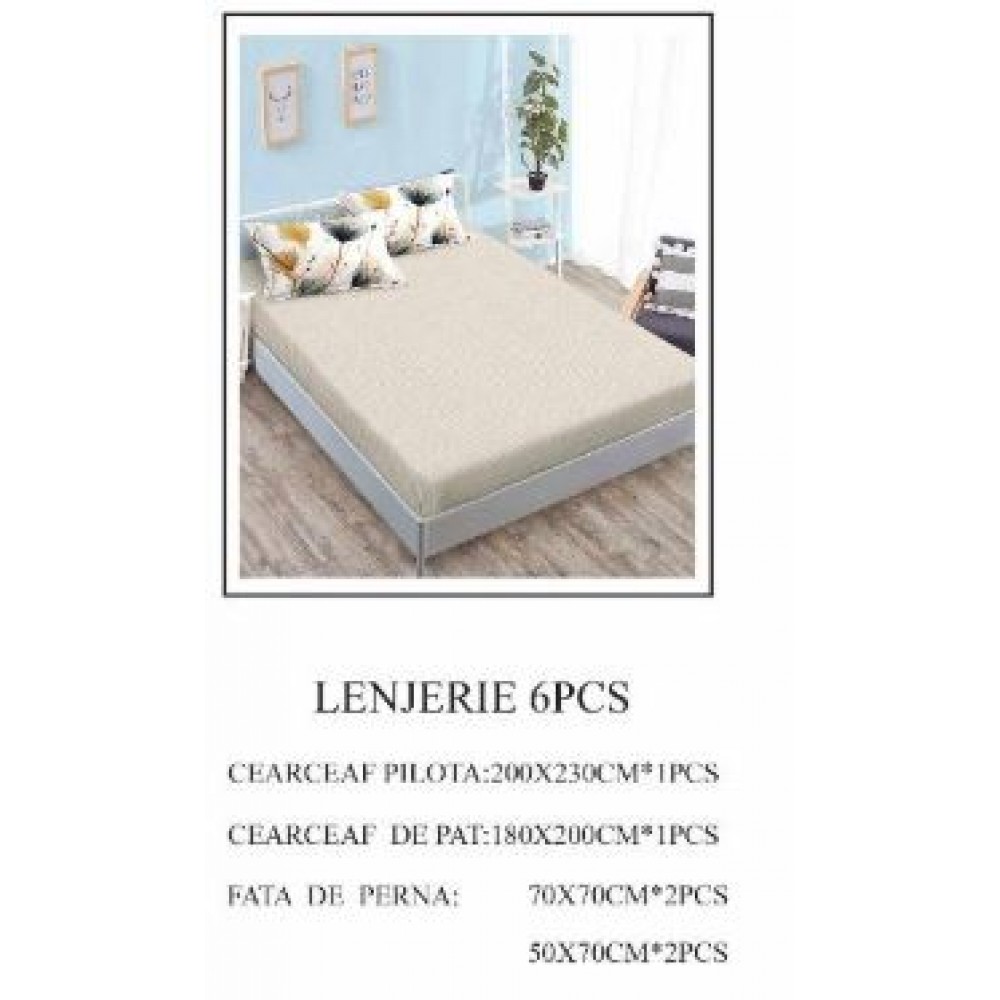 Lenjerie de pat Bumbac Finet 6 piese cu elastic LT-17