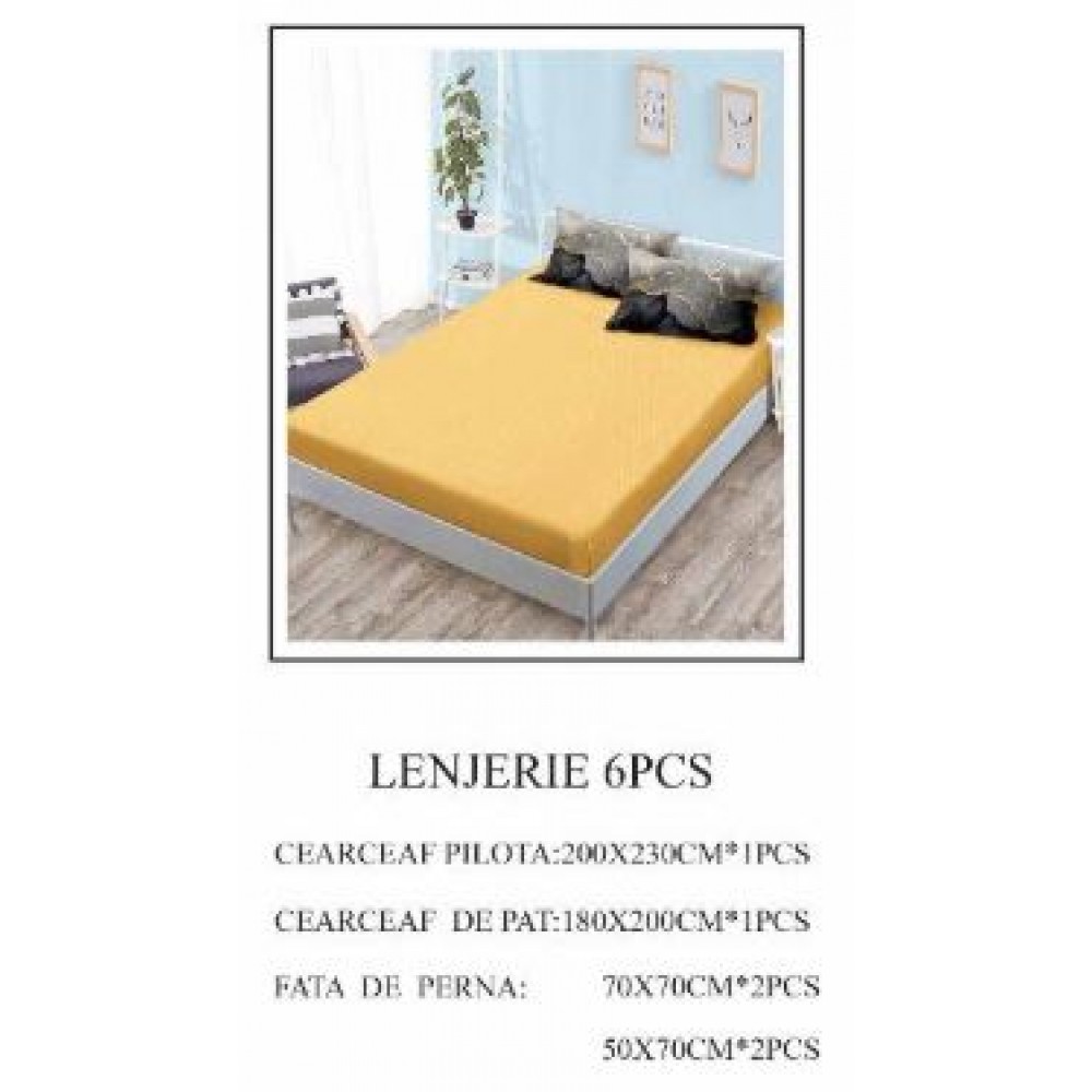 Lenjerie de pat Bumbac Finet 6 piese cu elastic LT-18