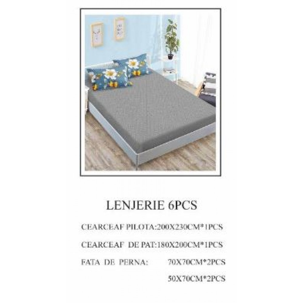 Lenjerie de pat Bumbac Finet 6 piese cu elastic LT-23