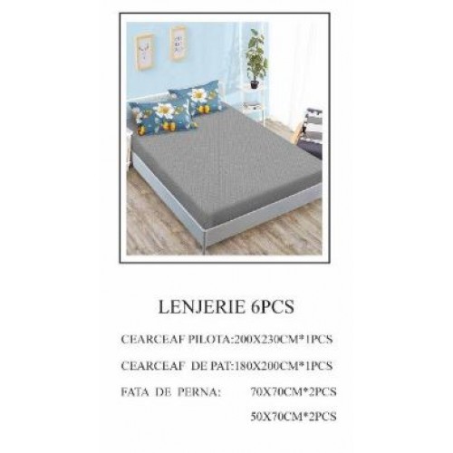Lenjerie de pat Bumbac Finet 6 piese cu elastic LT-23