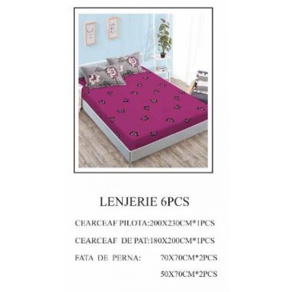 Lenjerie de pat Bumbac Finet 6 piese cu elastic LT-25