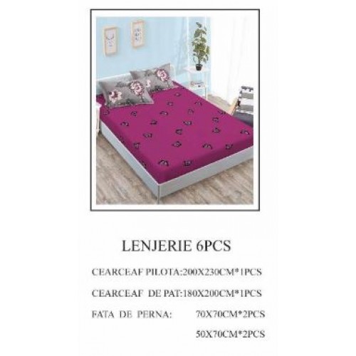 Lenjerie de pat Bumbac Finet 6 piese cu elastic LT-25