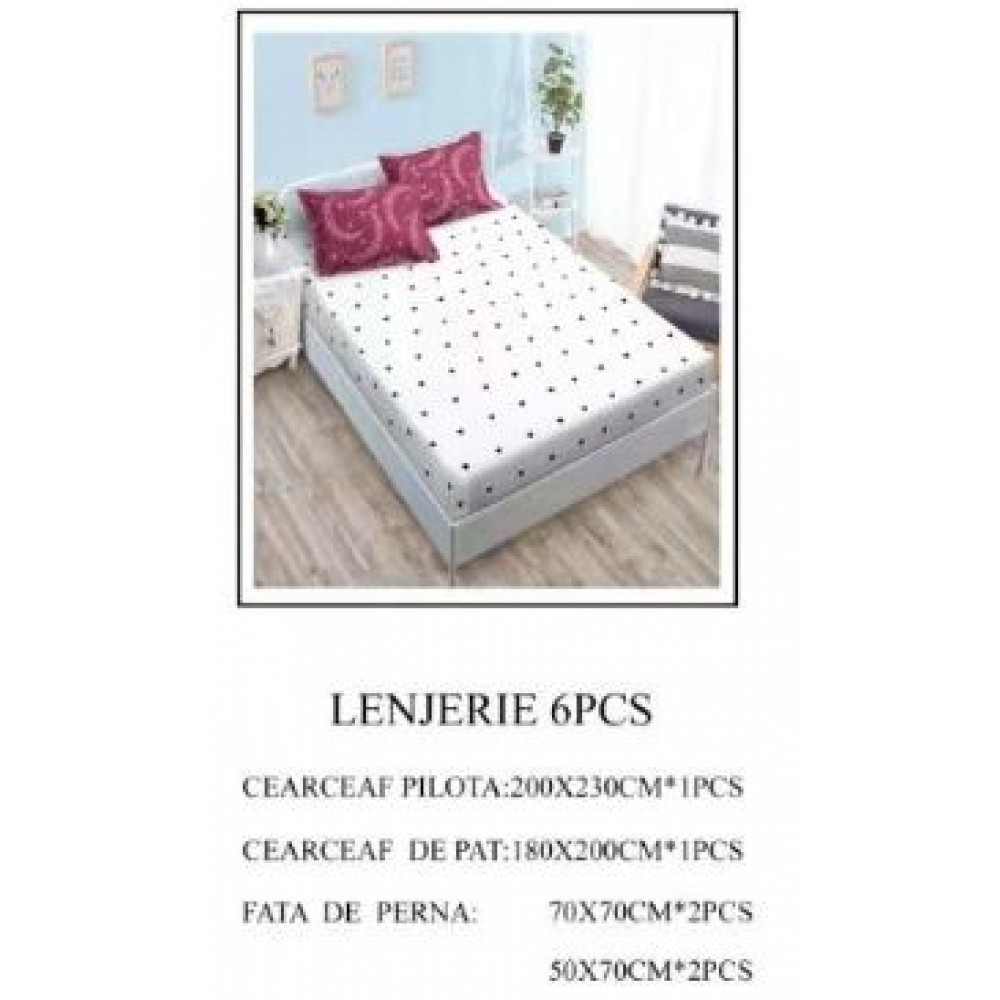 Lenjerie de pat Bumbac Finet 6 piese cu elastic LT-26