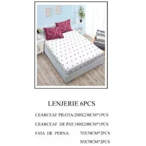 Lenjerie de pat Bumbac Finet 6 piese cu elastic LT-26