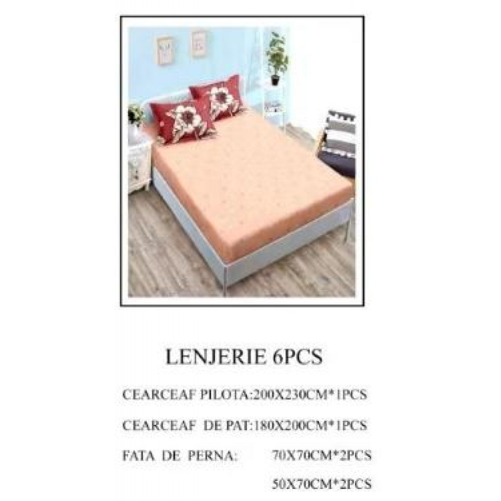 Lenjerie de pat Bumbac Finet 6 piese cu elastic LT-29