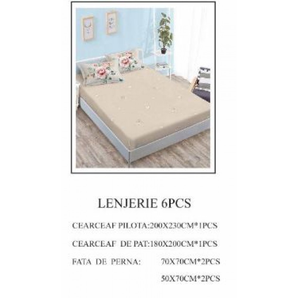 Lenjerie de pat Bumbac Finet 6 piese cu elastic LT-30