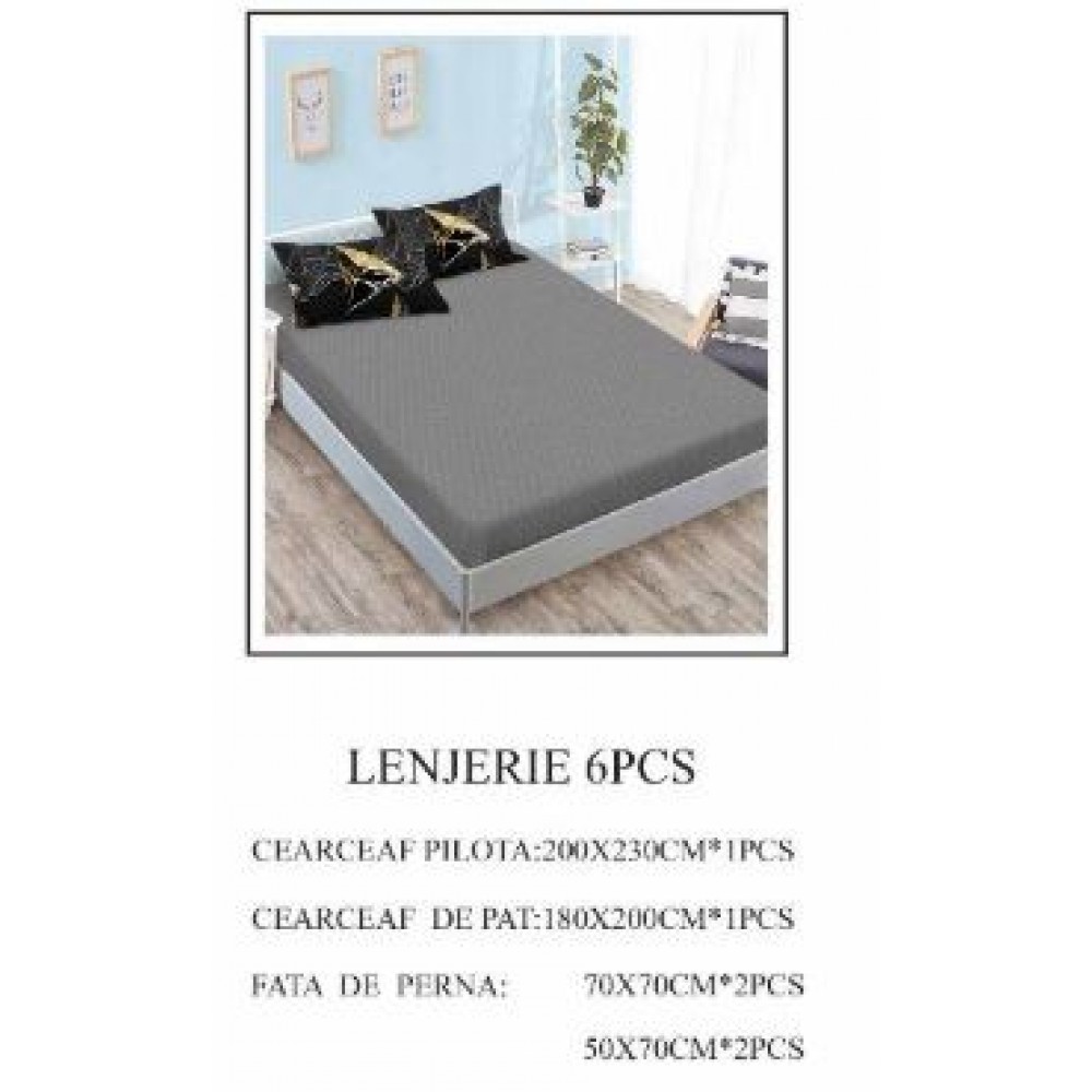 Lenjerie de pat Bumbac Finet 6 piese cu elastic LT-33