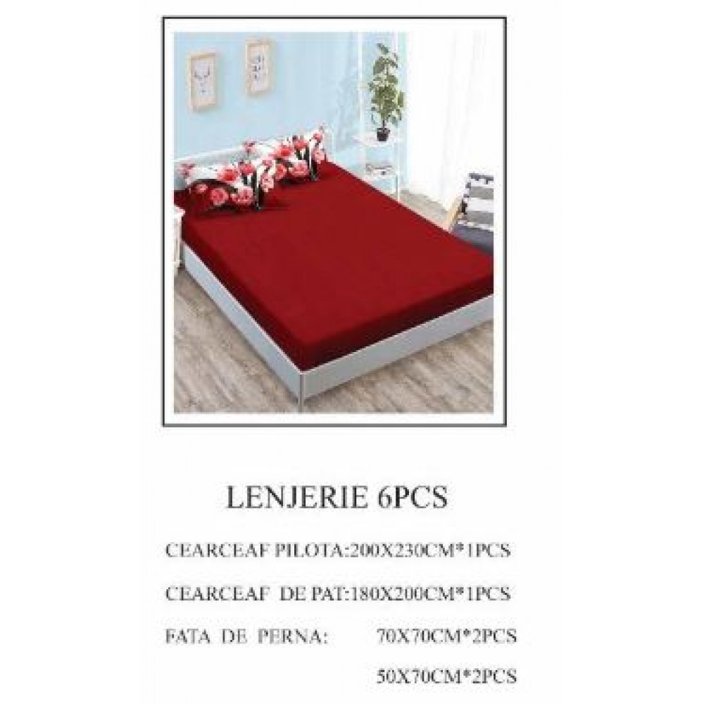 Lenjerie de pat Bumbac Finet 6 piese cu elastic LT-35