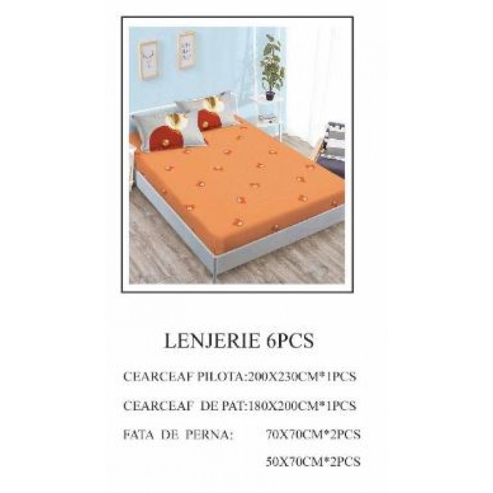 Lenjerie de pat Bumbac Finet 6 piese cu elastic LT-36