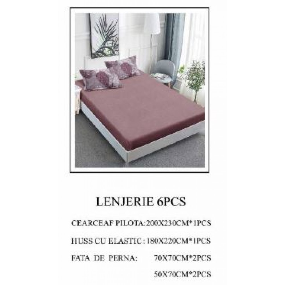 Lenjerie de pat Bumbac Finet 6 piese cu elastic LT-38