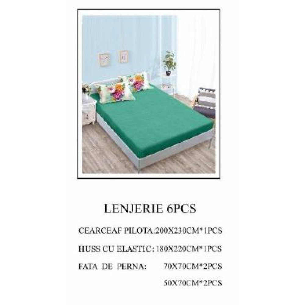 Lenjerie de pat Bumbac Finet 6 piese cu elastic LT-39