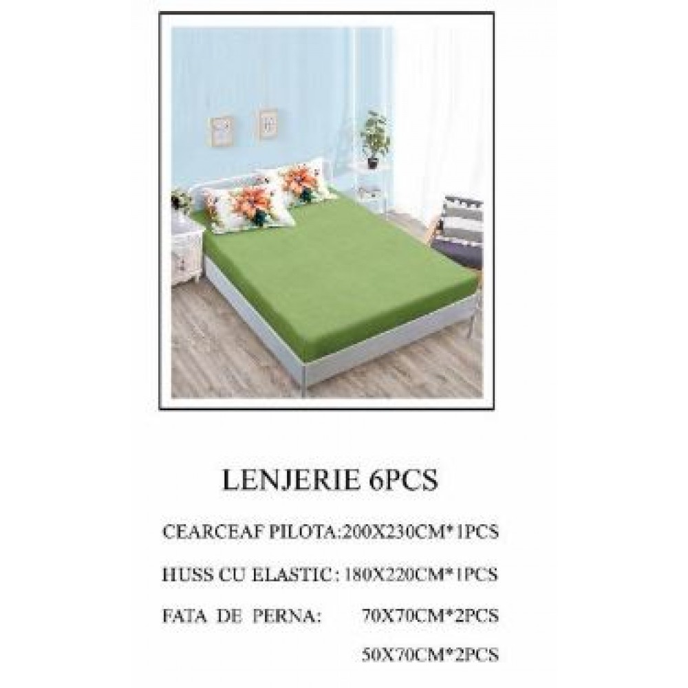 Lenjerie de pat Bumbac Finet 6 piese cu elastic LT-40