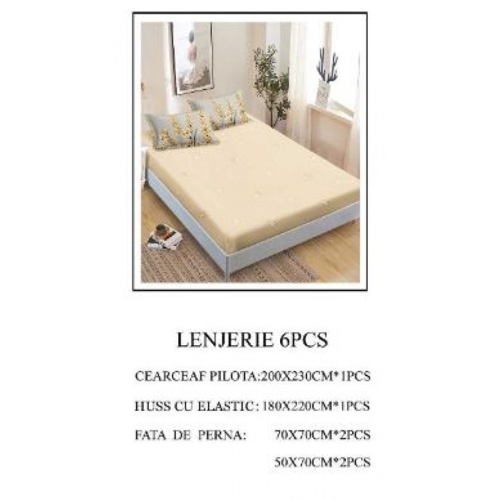 Lenjerie de pat Bumbac Finet 6 piese cu elastic LT-41