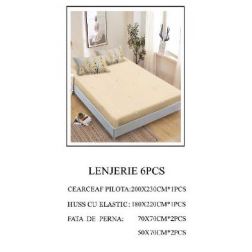 Lenjerie de pat Bumbac Finet 6 piese cu elastic LT-41