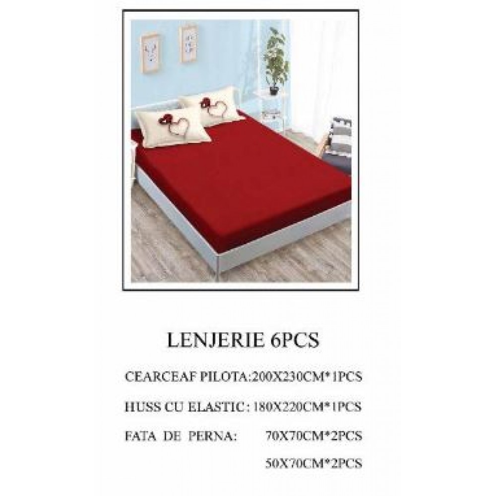 Lenjerie de pat Bumbac Finet 6 piese cu elastic LT-42