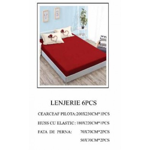Lenjerie de pat Bumbac Finet 6 piese cu elastic LT-42