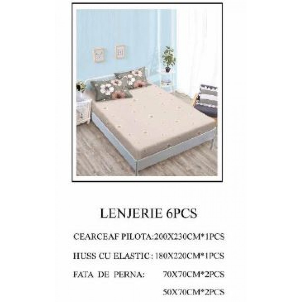 Lenjerie de pat Bumbac Finet 6 piese cu elastic LT-44