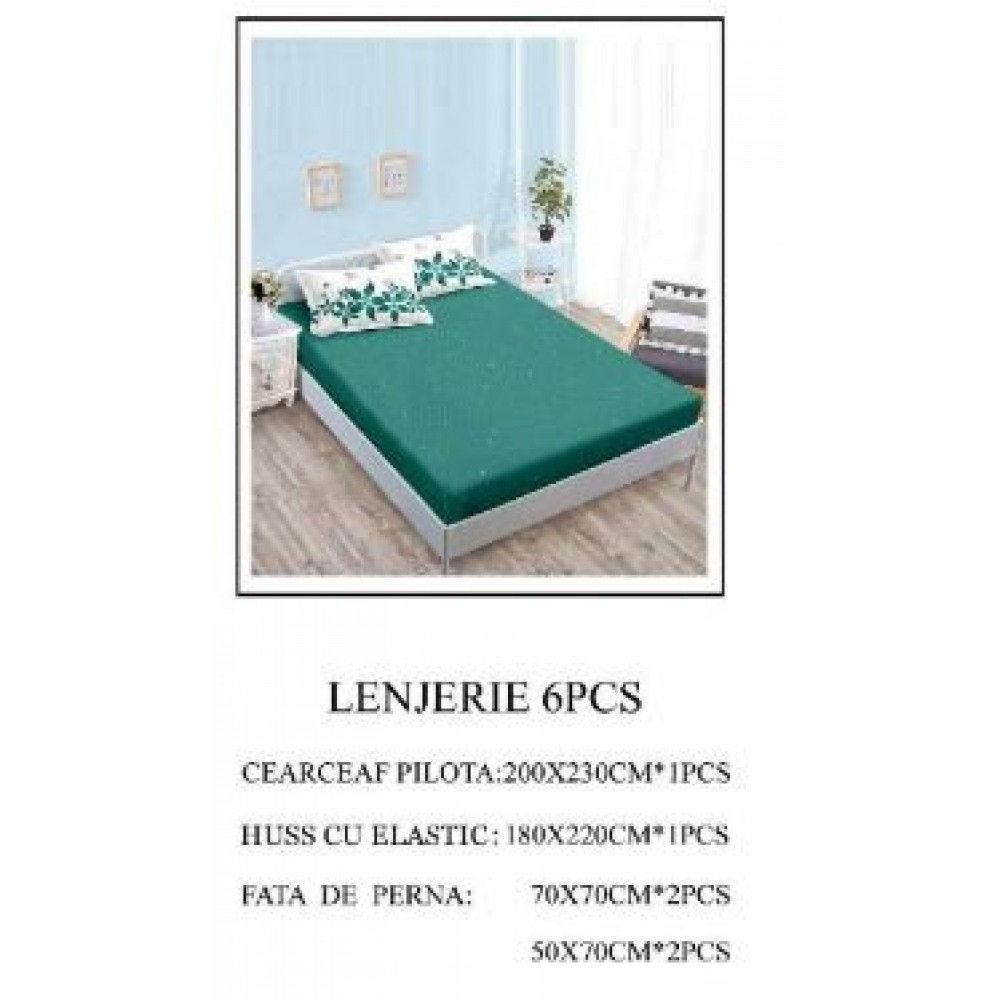 Lenjerie de pat Bumbac Finet 6 piese cu elastic LT-45