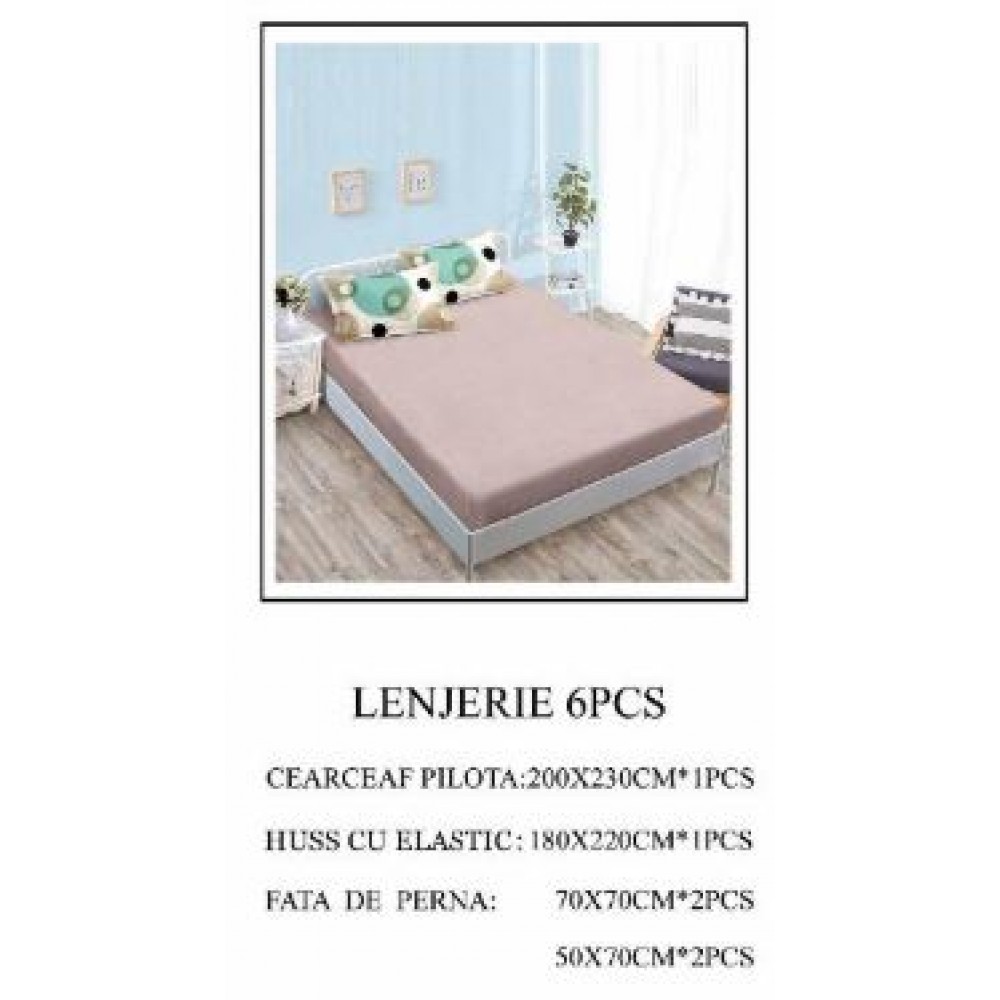 Lenjerie de pat Bumbac Finet 6 piese cu elastic LT-46