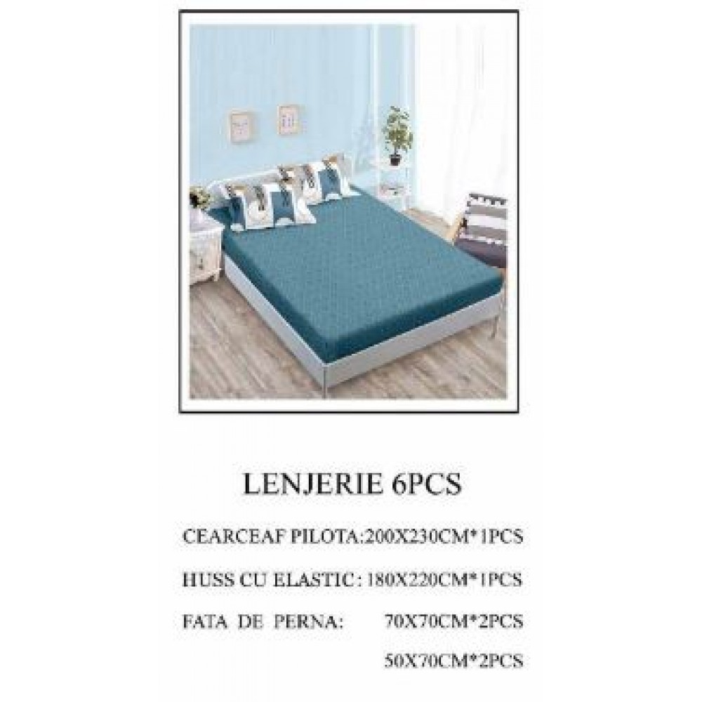 Lenjerie de pat Bumbac Finet 6 piese cu elastic LT-47