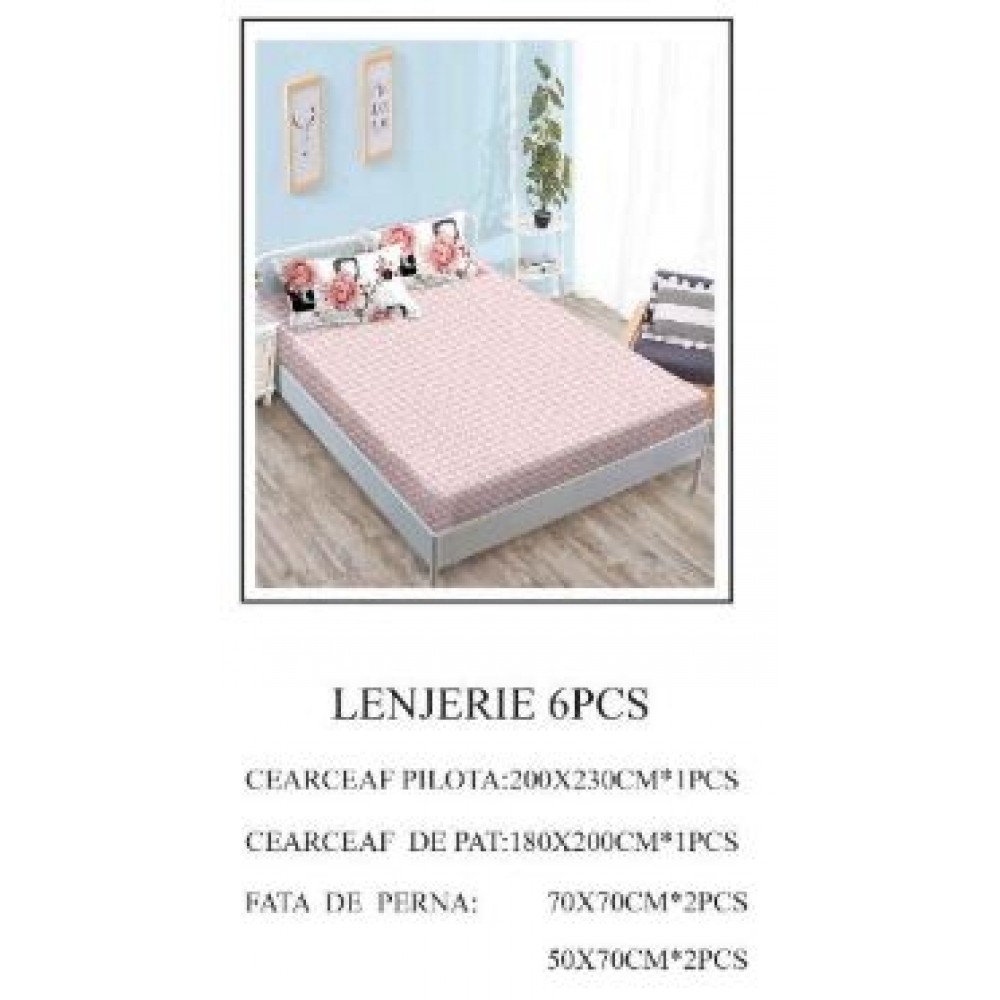 Lenjerie de pat Bumbac Finet 6 piese cu elastic LT-48