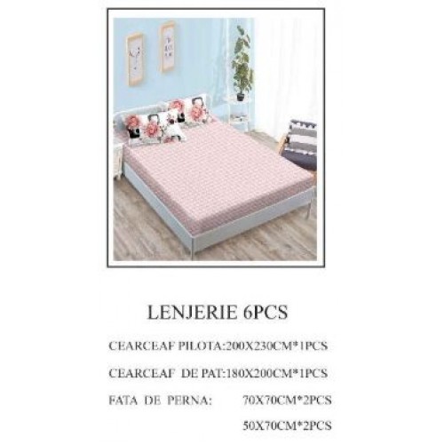 Lenjerie de pat Bumbac Finet 6 piese cu elastic LT-48