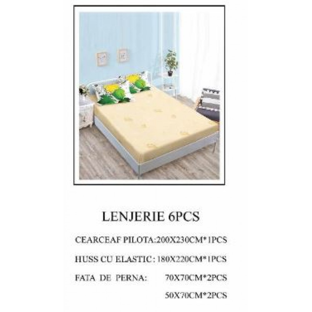Lenjerie de pat Bumbac Finet 6 piese cu elastic LT-50