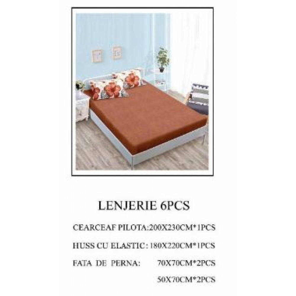Lenjerie de pat Bumbac Finet 6 piese cu elastic LT-51