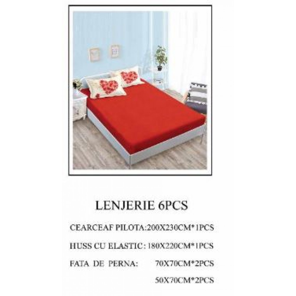 Lenjerie de pat Bumbac Finet 6 piese cu elastic LT-52