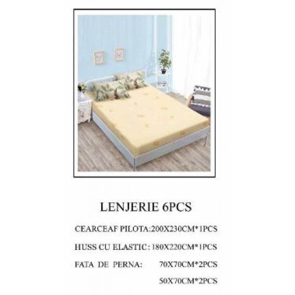 Lenjerie de pat Bumbac Finet 6 piese cu elastic LT-53