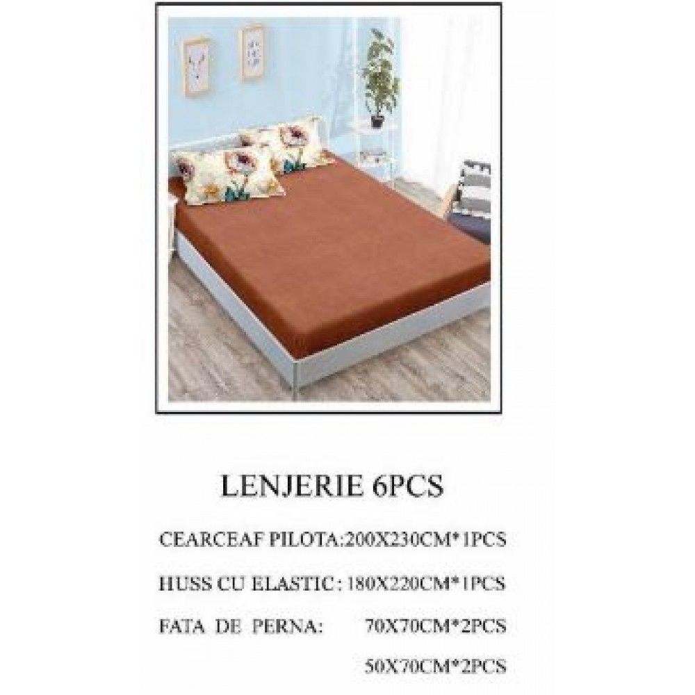 Lenjerie de pat Bumbac Finet 6 piese cu elastic LT-54