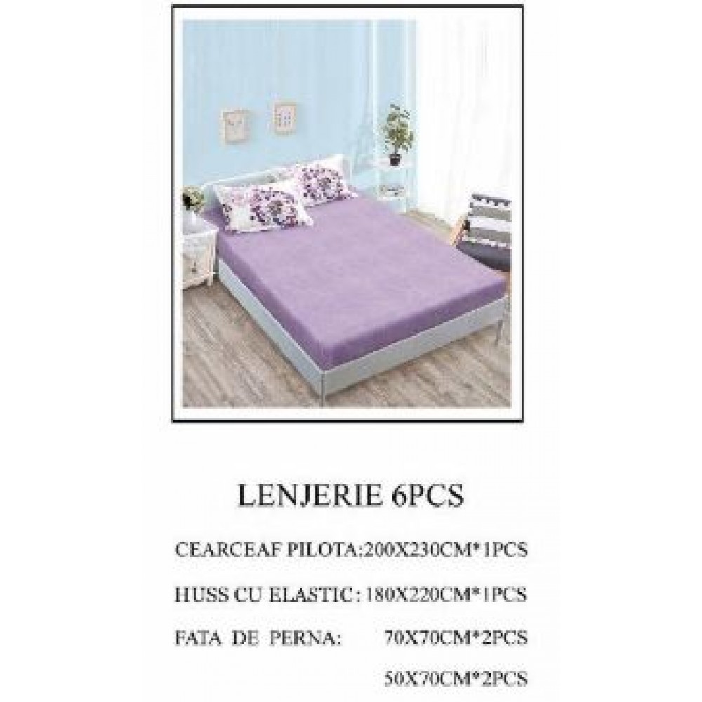 Lenjerie de pat Bumbac Finet 6 piese cu elastic LT-57