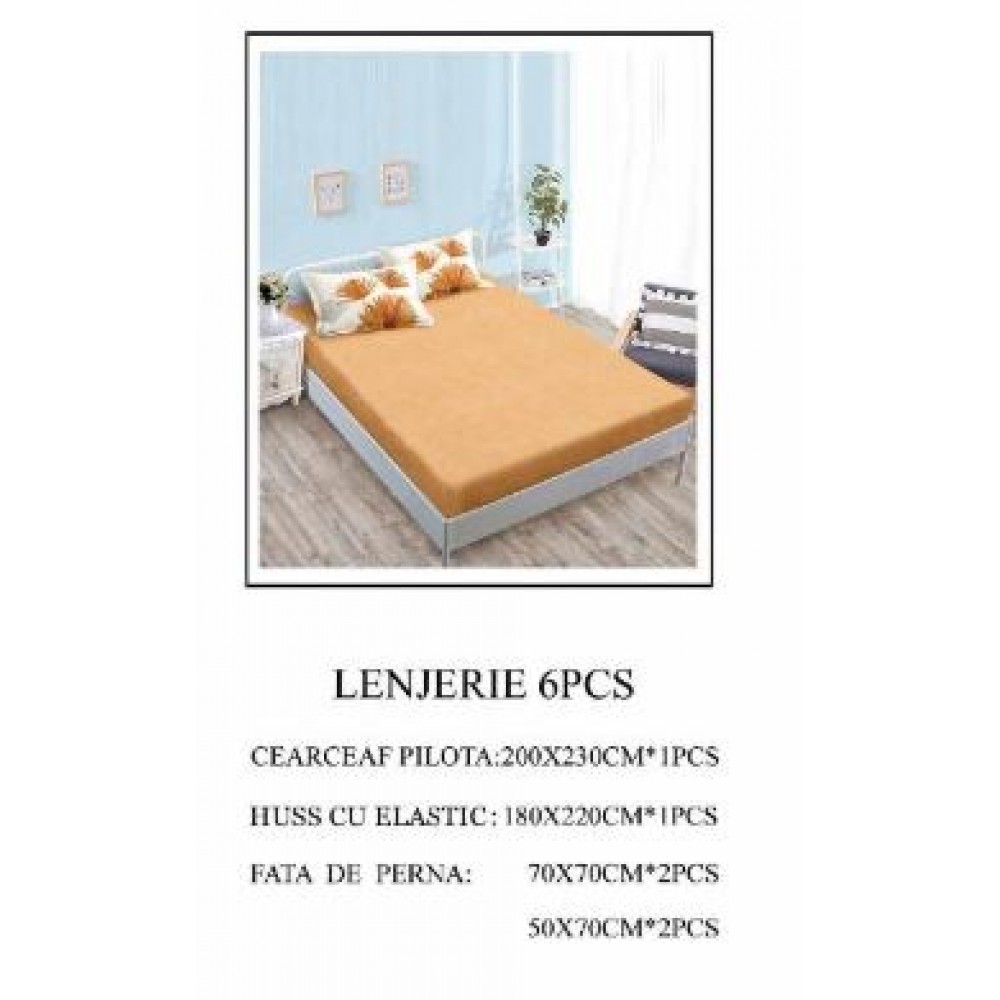 Lenjerie de pat Bumbac Finet 6 piese cu elastic LT-58