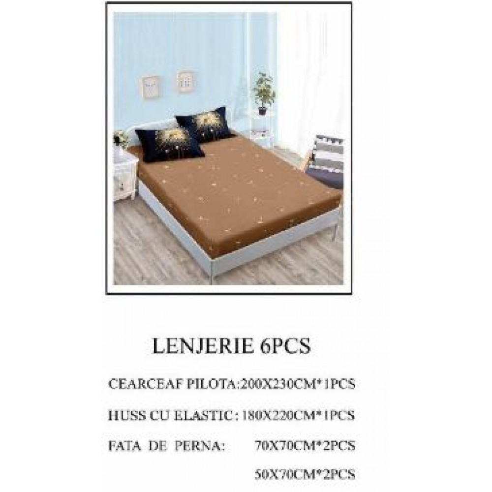 Lenjerie de pat Bumbac Finet 6 piese cu elastic LT-60