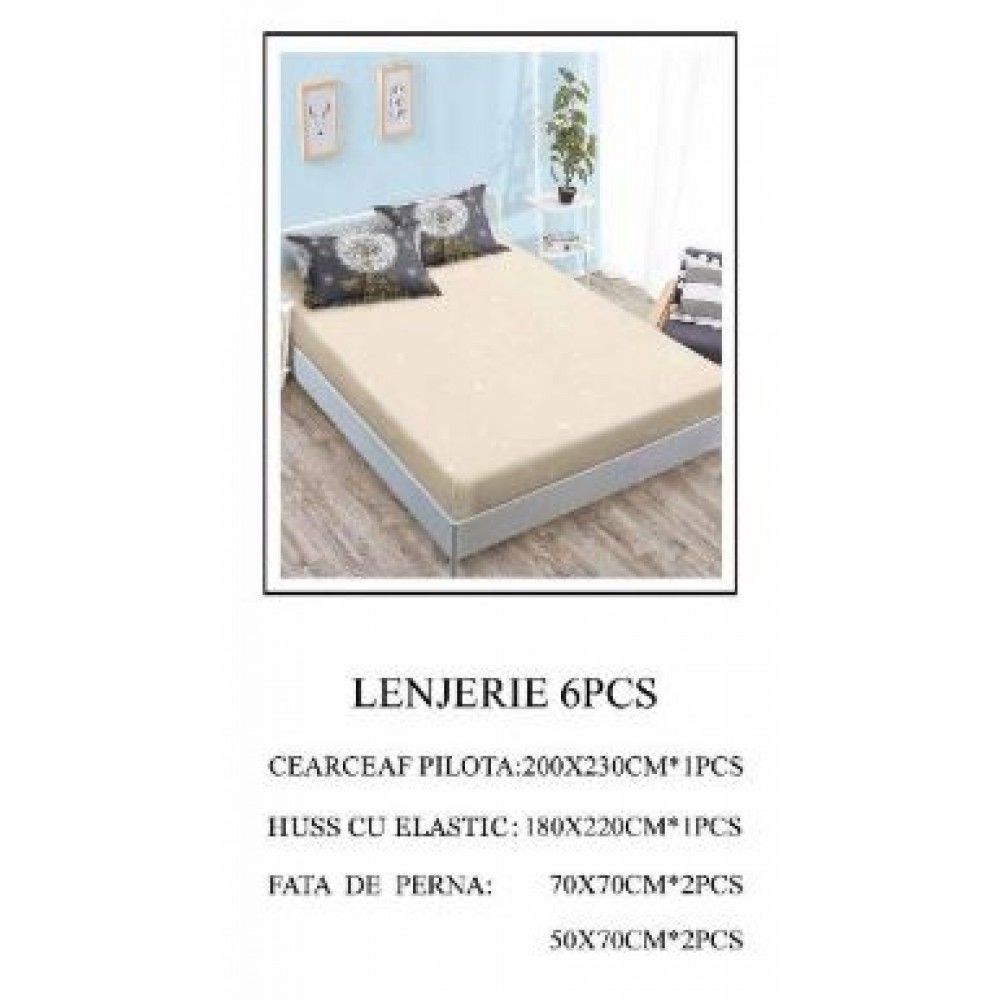 Lenjerie de pat Bumbac Finet 6 piese cu elastic LT-62