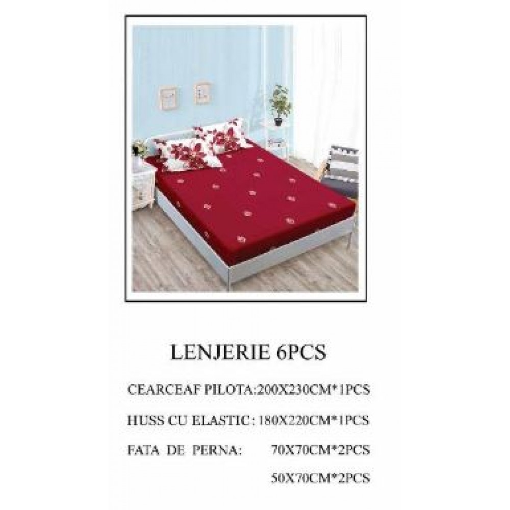 Lenjerie de pat Bumbac Finet 6 piese cu elastic LT-63
