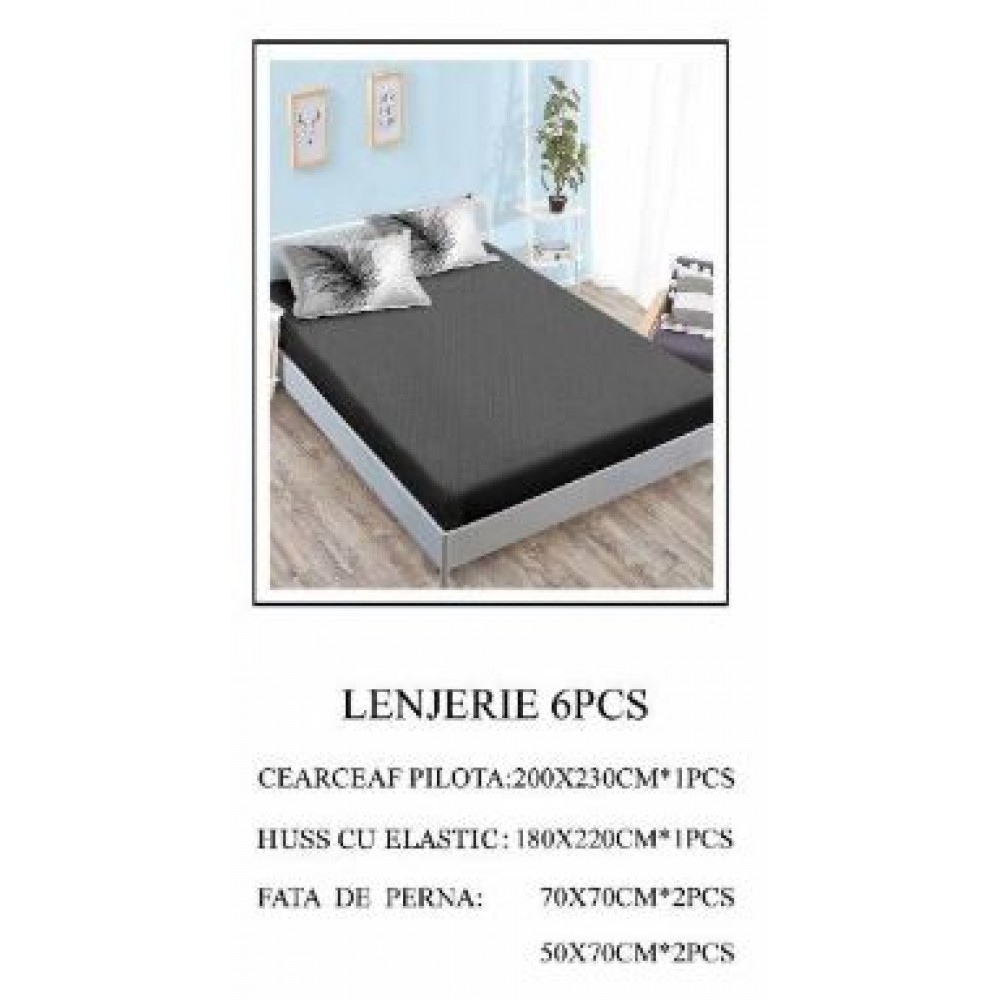 Lenjerie de pat Bumbac Finet 6 piese cu elastic LT-64