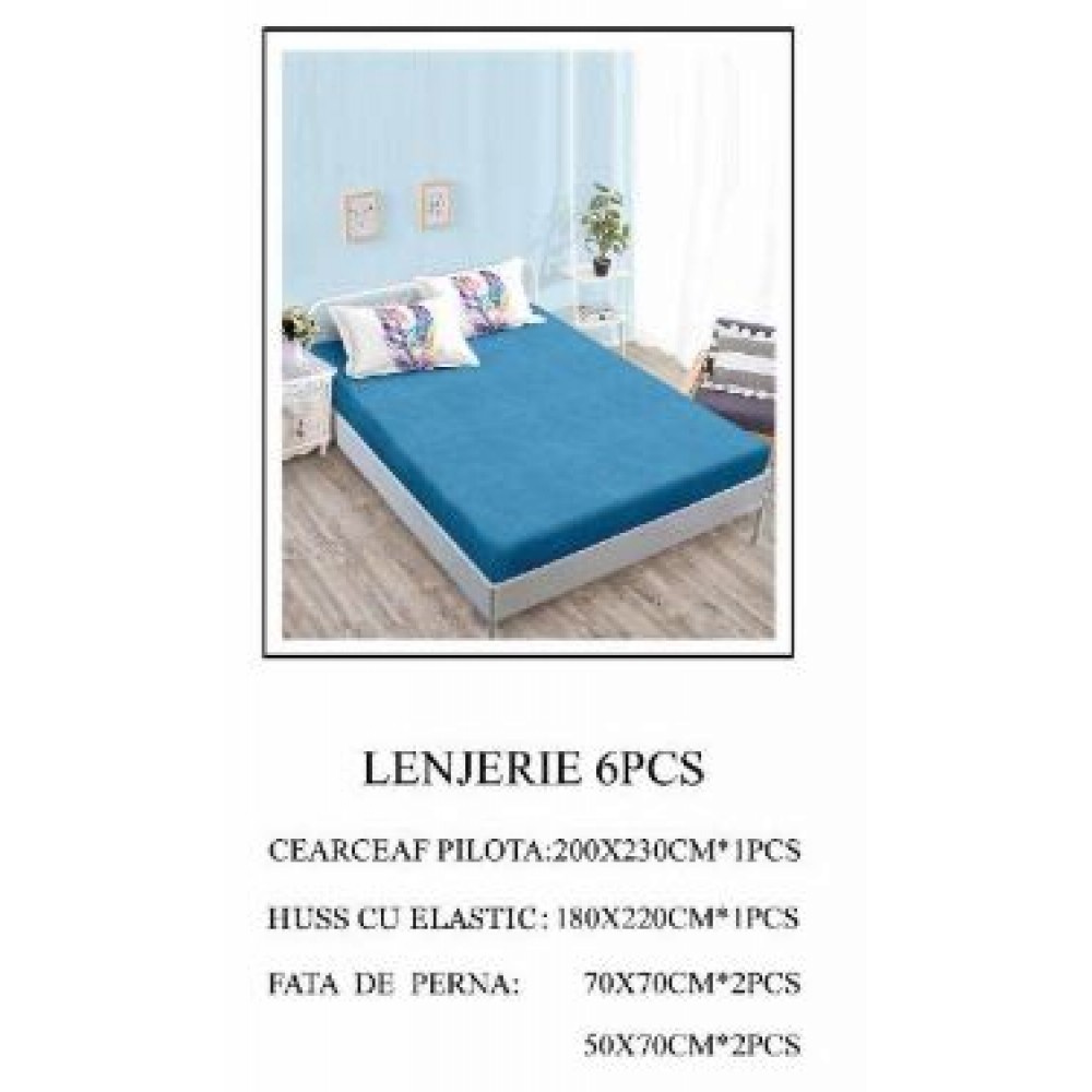 Lenjerie de pat Bumbac Finet 6 piese cu elastic LT-65
